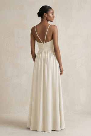 A - Line Halter Chiffon Ruched Bridesmaid Dress in Dove Gray - KissProm Bridesmaid Dresses