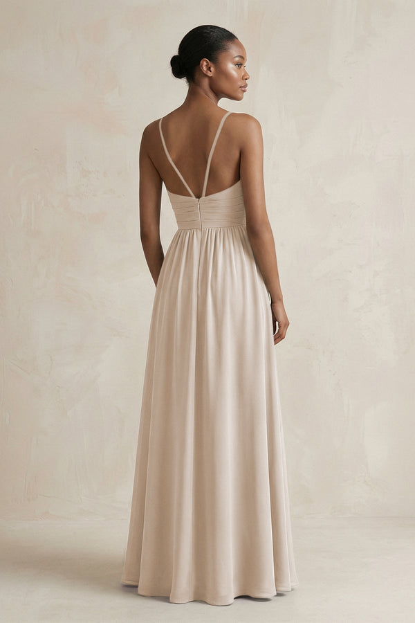 A - Line Halter Chiffon Ruched Bridesmaid Dress in Frost - KissProm Bridesmaid Dresses
