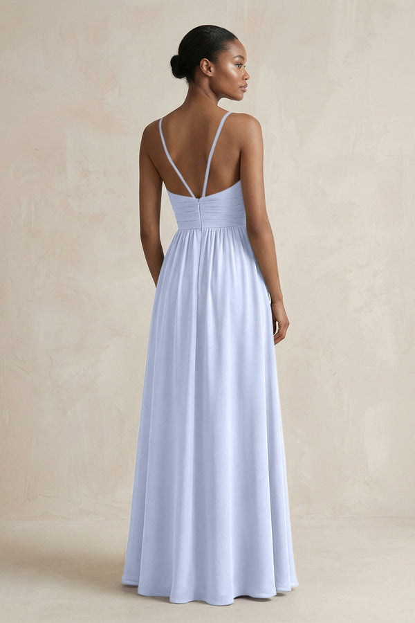 A - Line Halter Chiffon Ruched Bridesmaid Dress in Ice - KissProm Bridesmaid Dresses