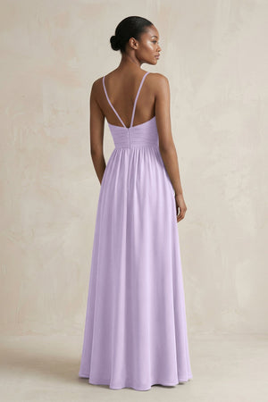 A - Line Halter Chiffon Ruched Bridesmaid Dress in Lavender - KissProm Bridesmaid Dresses