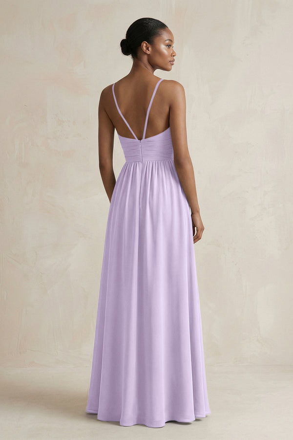 A - Line Halter Chiffon Ruched Bridesmaid Dress in Lavender - KissProm Bridesmaid Dresses