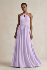 A - Line Halter Chiffon Ruched Bridesmaid Dress in Lavender - KissProm Bridesmaid Dresses
