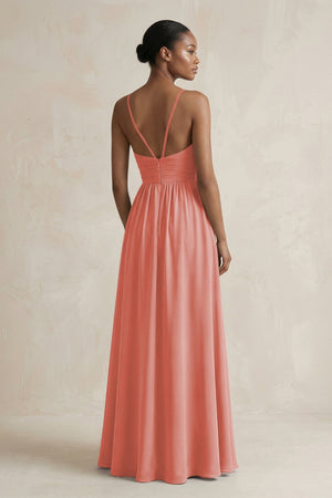 A - Line Halter Chiffon Ruched Bridesmaid Dress in Mulberry - KissProm Bridesmaid Dresses