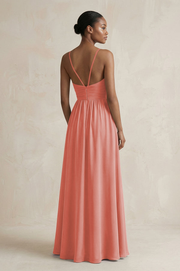 A - Line Halter Chiffon Ruched Bridesmaid Dress in Mulberry - KissProm Bridesmaid Dresses