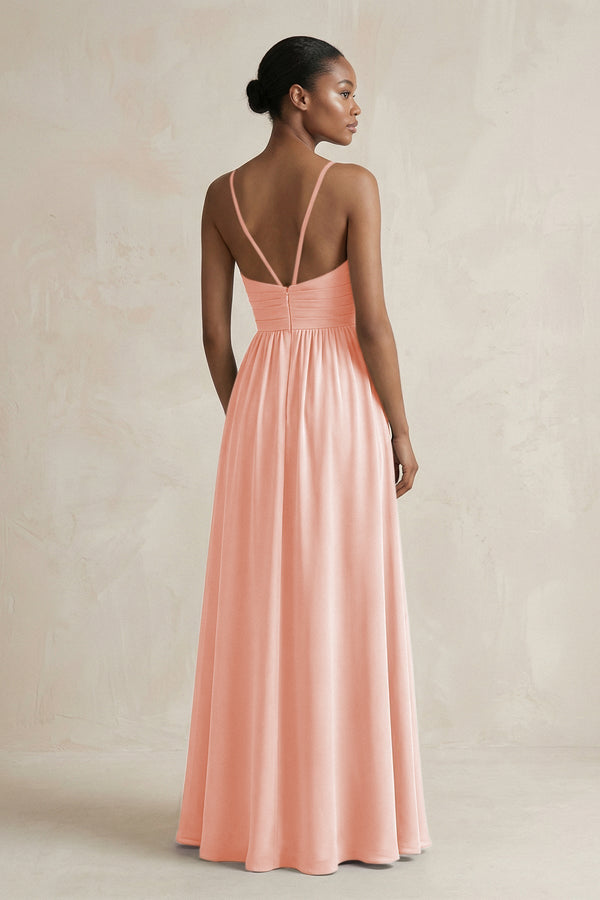 A - Line Halter Chiffon Ruched Bridesmaid Dress in Rose Petal - KissProm Bridesmaid Dresses