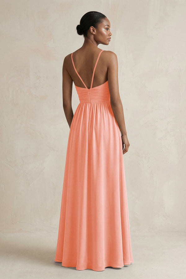 A - Line Halter Chiffon Ruched Bridesmaid Dress in Rosette - KissProm Bridesmaid Dresses