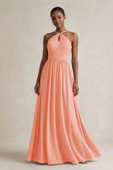 A - Line Halter Chiffon Ruched Bridesmaid Dress in Rosette - KissProm Bridesmaid Dresses