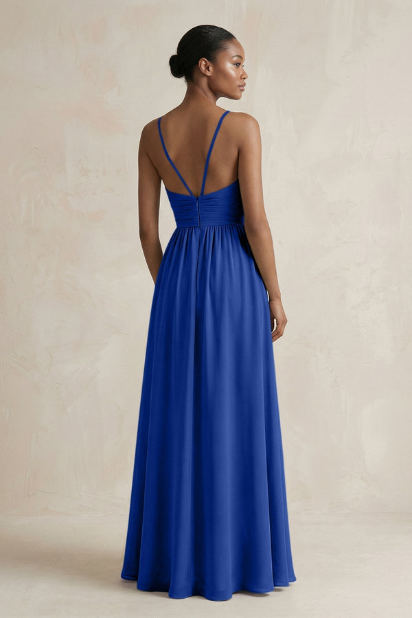 A - Line Halter Chiffon Ruched Bridesmaid Dress in Royal Blue - KissProm Bridesmaid Dresses