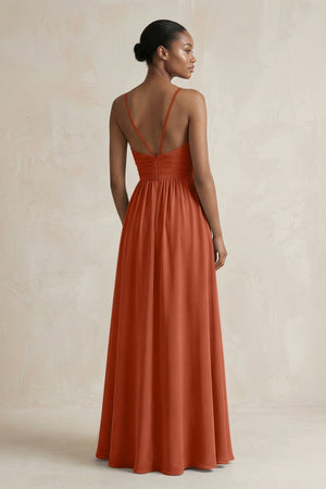 A - Line Halter Chiffon Ruched Bridesmaid Dress in Spice - KissProm Bridesmaid Dresses