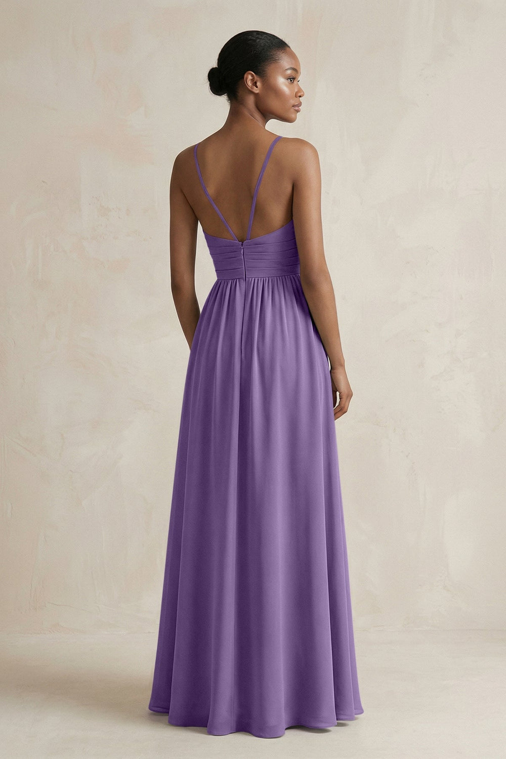 A - Line Halter Chiffon Ruched Bridesmaid Dress in Tahiti - KissProm Bridesmaid Dresses