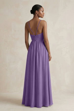 A - Line Halter Chiffon Ruched Bridesmaid Dress in Tahiti - KissProm Bridesmaid Dresses