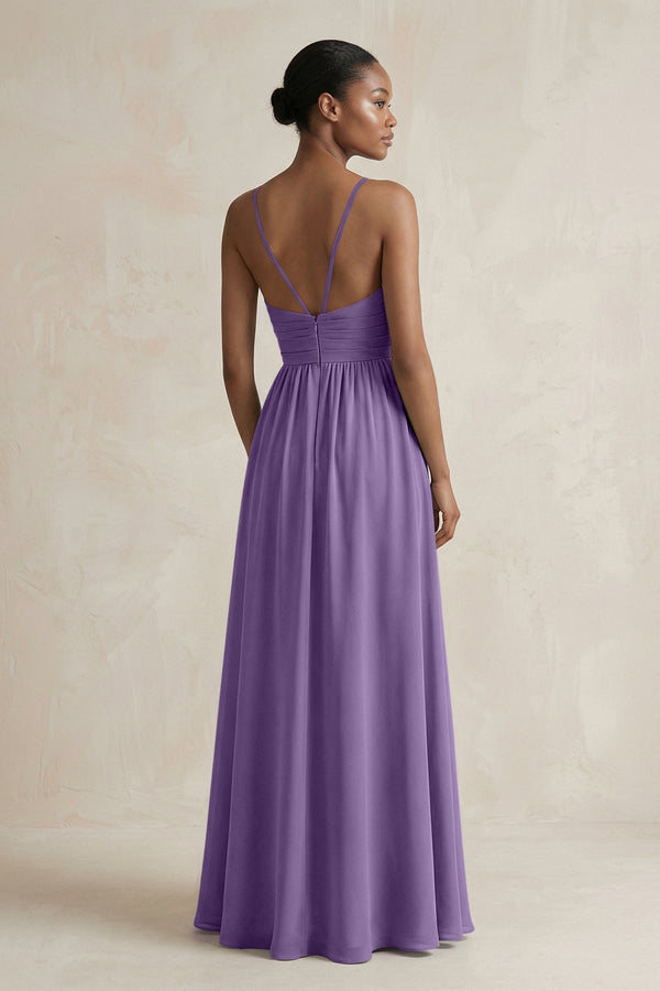 A - Line Halter Chiffon Ruched Bridesmaid Dress in Tahiti - KissProm Bridesmaid Dresses