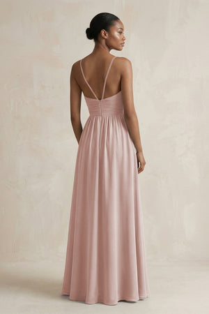 A - Line Halter Chiffon Ruched Bridesmaid Dress in Toffee - KissProm Bridesmaid Dresses