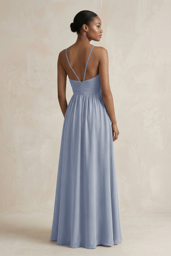 A - Line Halter Chiffon Ruched Bridesmaid Dress in Twilight - KissProm Bridesmaid Dresses