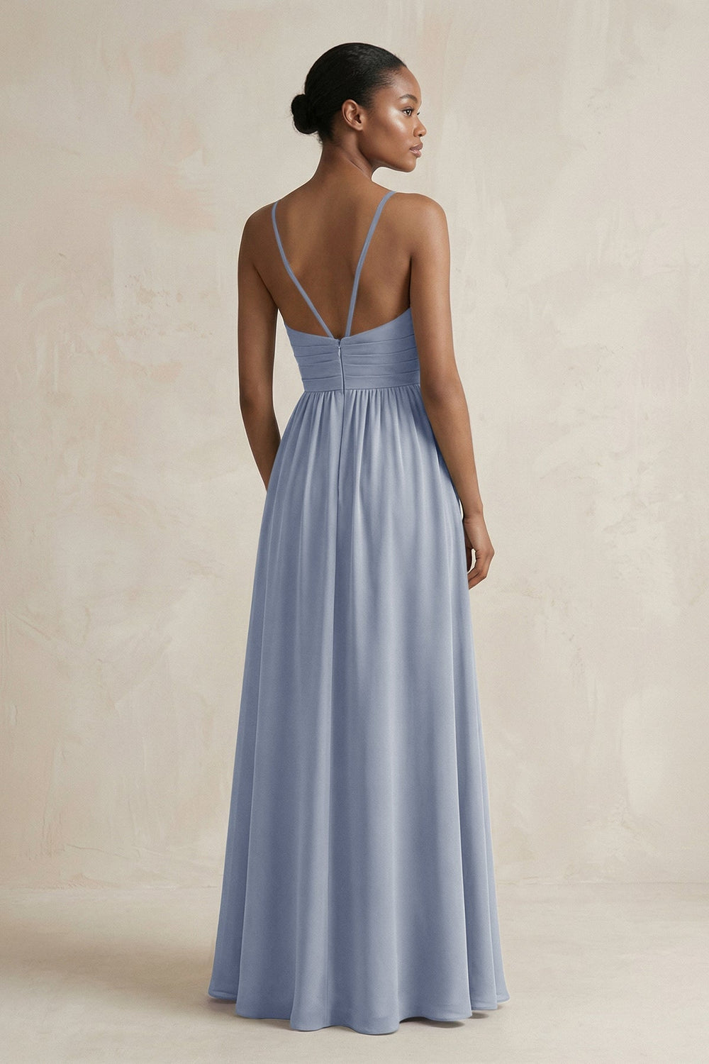 A - Line Halter Chiffon Ruched Bridesmaid Dress in Twilight - KissProm Bridesmaid Dresses