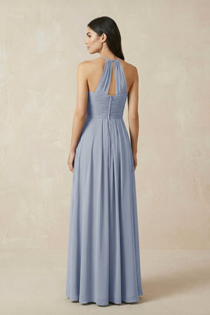 A - Line Halter Neck Pleated Chiffon Bridesmaid Dress in Twilight - KissProm Bridesmaid Dresses