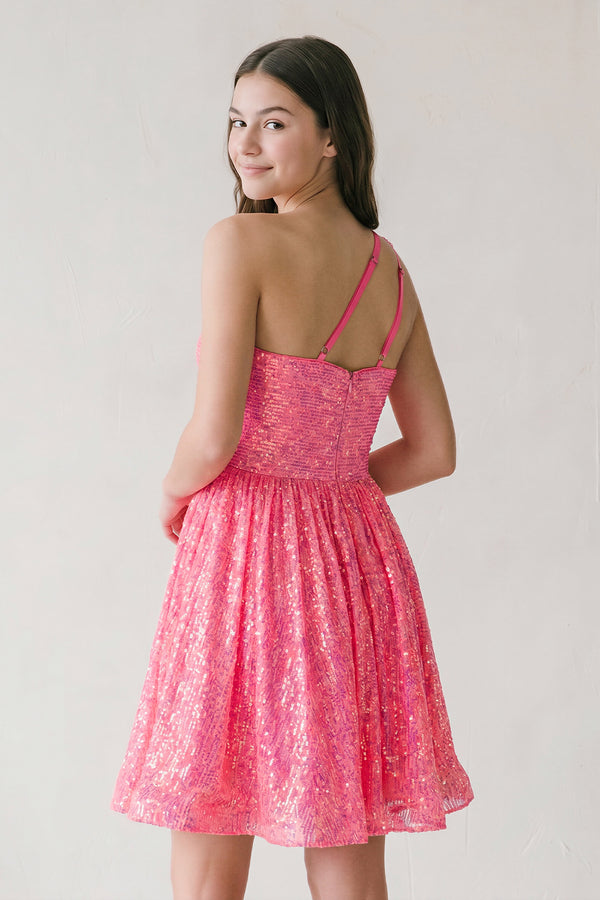 Laura |A-Line One Shoulder Sequins Homecoming Dress
