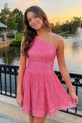 Laura |A-Line One Shoulder Sequins Homecoming Dress