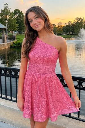 Laura |A-Line One Shoulder Sequins Homecoming Dress