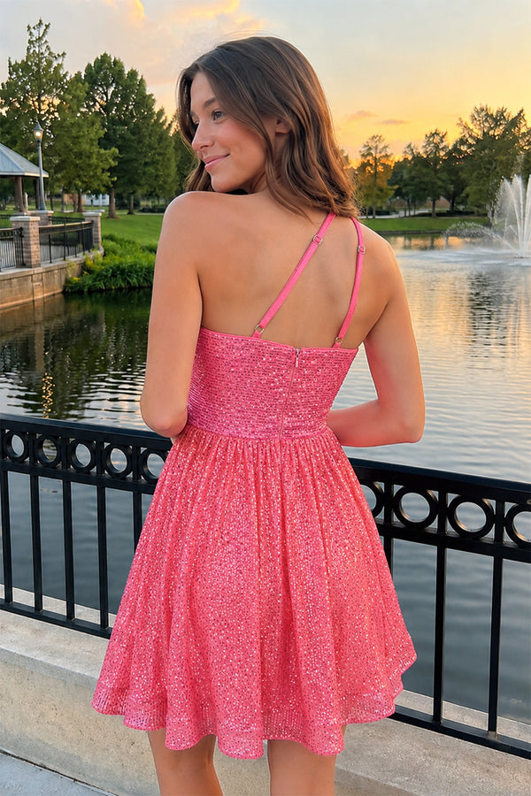 Laura |A-Line One Shoulder Sequins Homecoming Dress