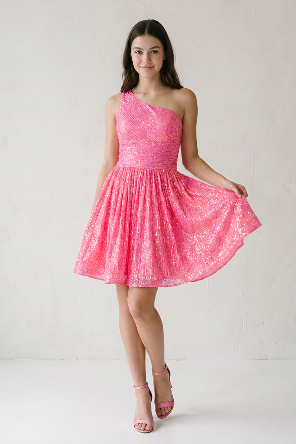Laura |A-Line One Shoulder Sequins Homecoming Dress