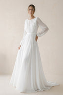 A - Line Illusion Neck Long Sleeves Sweep Train Organza Wedding Dresses  – Wedding Dresses by KissProm | Available at KissProm