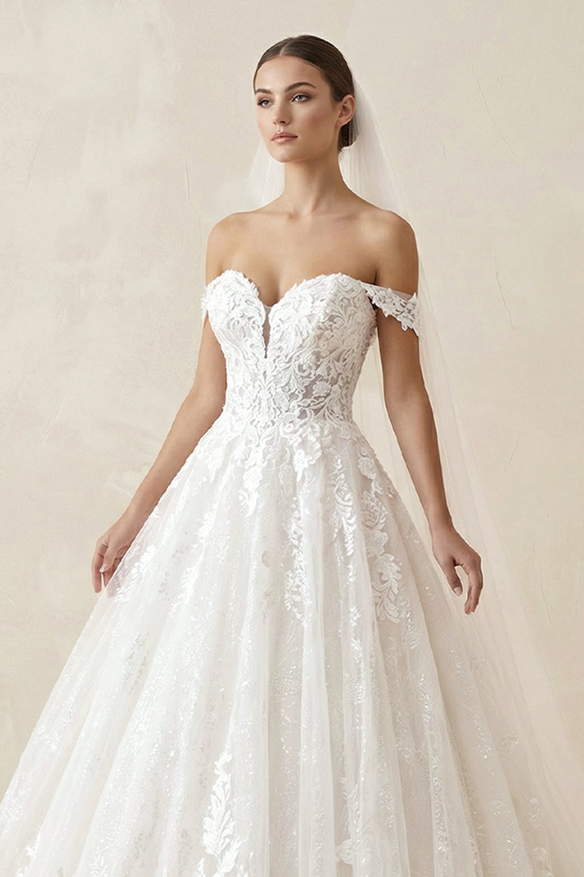 Off the Shoulder Romantic Lace Wedding Dress Bridal Gown
