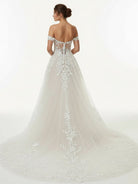 A - line Lace Beach Wedding Dress with Off Shoulder Tulle Appliques - KissProm