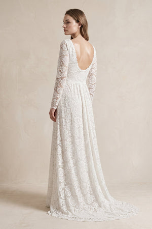 A - Line Lace Long Sleeves Wedding Dress - KissProm Wedding Dresses
