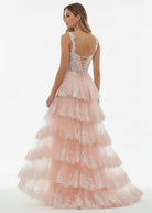 Capri | A - Line Lace Off - the - Shoulder Tiered Long Prom Dress with Slit - KissProm