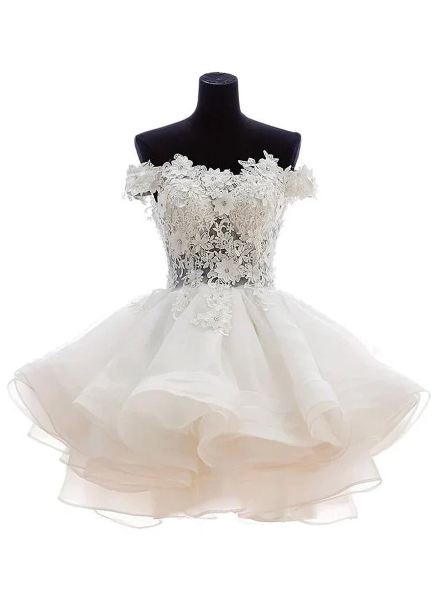 Teresia | A - Line Lace Organza Appliqued Off - the Shoulder Prom Dress - KissProm