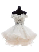 Teresia | A - Line Lace Organza Appliqued Off - the Shoulder Prom Dress - KissProm