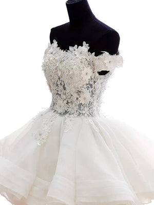 Teresia | A - Line Lace Organza Appliqued Off - the Shoulder Prom Dress - KissProm