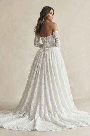 A - Line Lace Strapless Appliqued Wedding Dress in White - KissProm Wedding Dresses