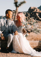 A Line Lace Wedding Dresses Nude Lining - KissProm