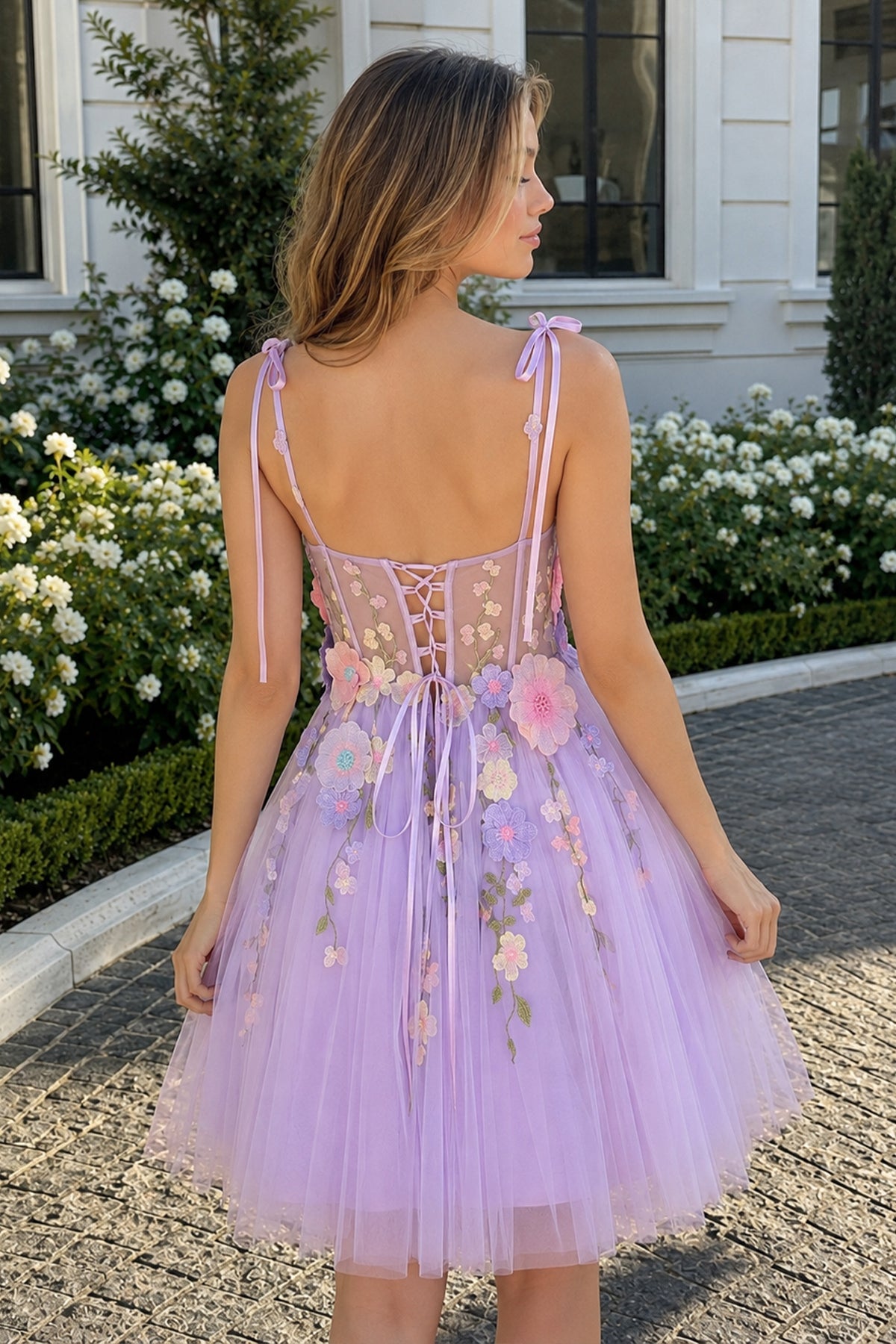 KissProm A-Line Lavender Bloom Mini Homecoming Dress, Lavender / 14