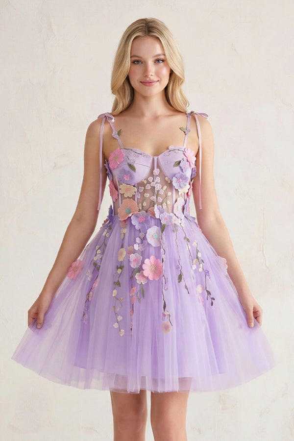 Lavender A-Line Bloom Mini Homecoming Dress - KISSPROM