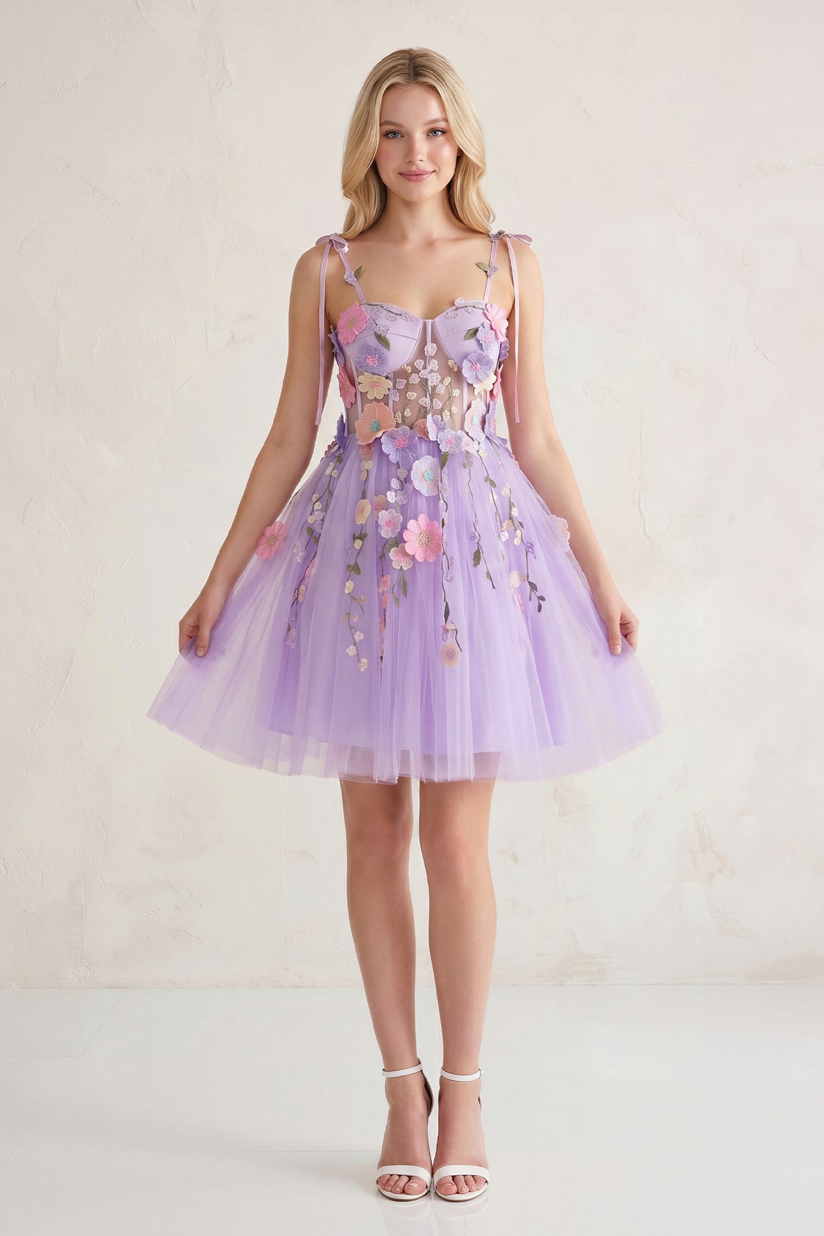 KissProm A-Line Lavender Bloom Mini Homecoming Dress, Lavender / 14