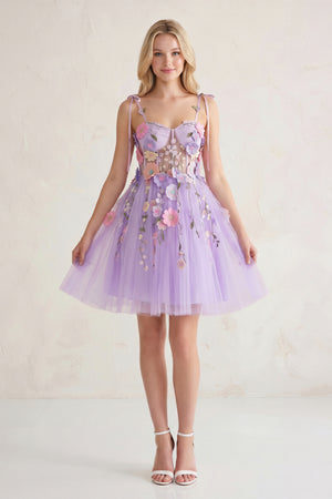 Lavender A-Line Bloom Mini Homecoming Dress - KISSPROM