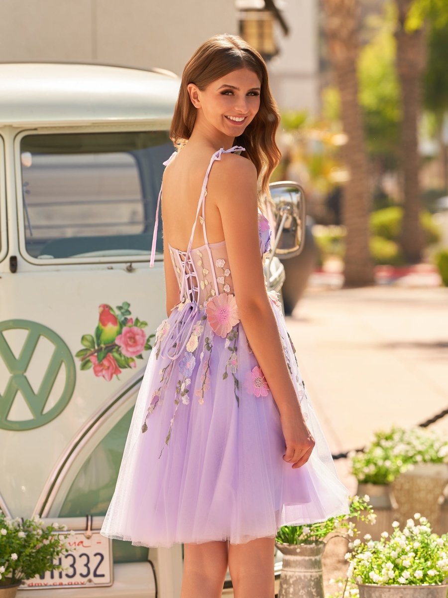 A-Line Lavender Bloom Mini Homecoming Dress Lavender / 14 A-Line Lavender Bloom Mini Homecoming Dress Lavender / 14