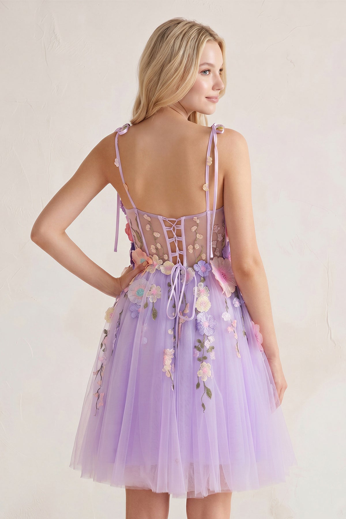 KissProm A-Line Lavender Bloom Mini Homecoming Dress, Lavender / 14