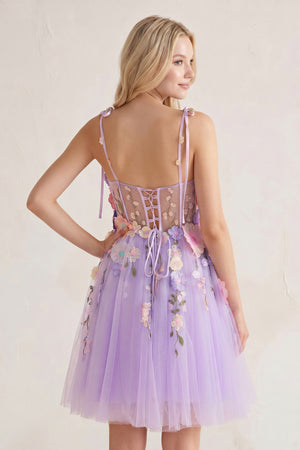 Lavender A-Line Bloom Mini Homecoming Dress - KISSPROM