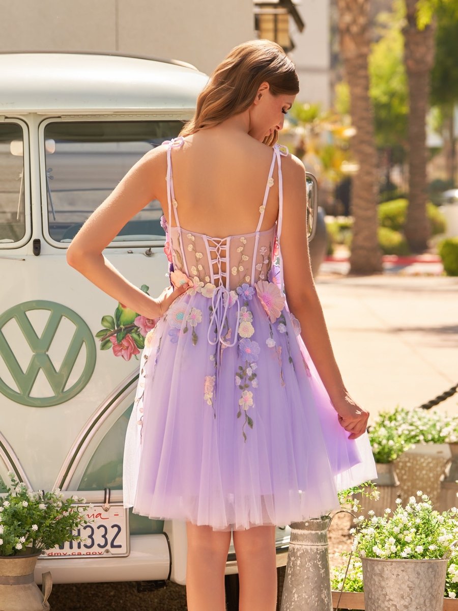 A-Line Lavender Bloom Mini Homecoming Dress Lavender / 14 A-Line Lavender Bloom Mini Homecoming Dress Lavender / 14