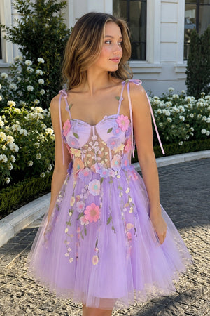 Lavender A-Line Bloom Mini Homecoming Dress - KISSPROM
