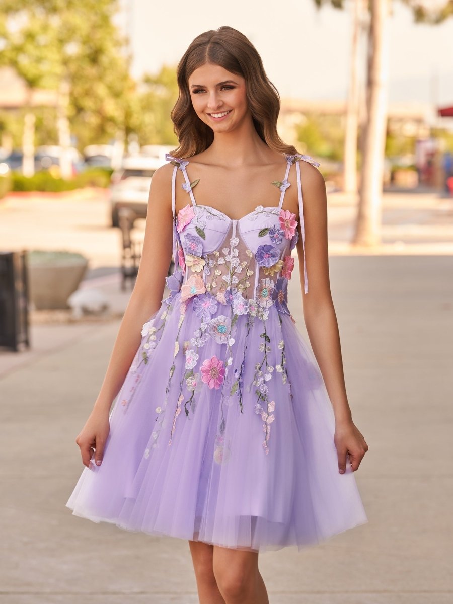 homecoming sparkly dress A-Line Lavender Bloom Mini Homecoming Dress Lavender / 14
