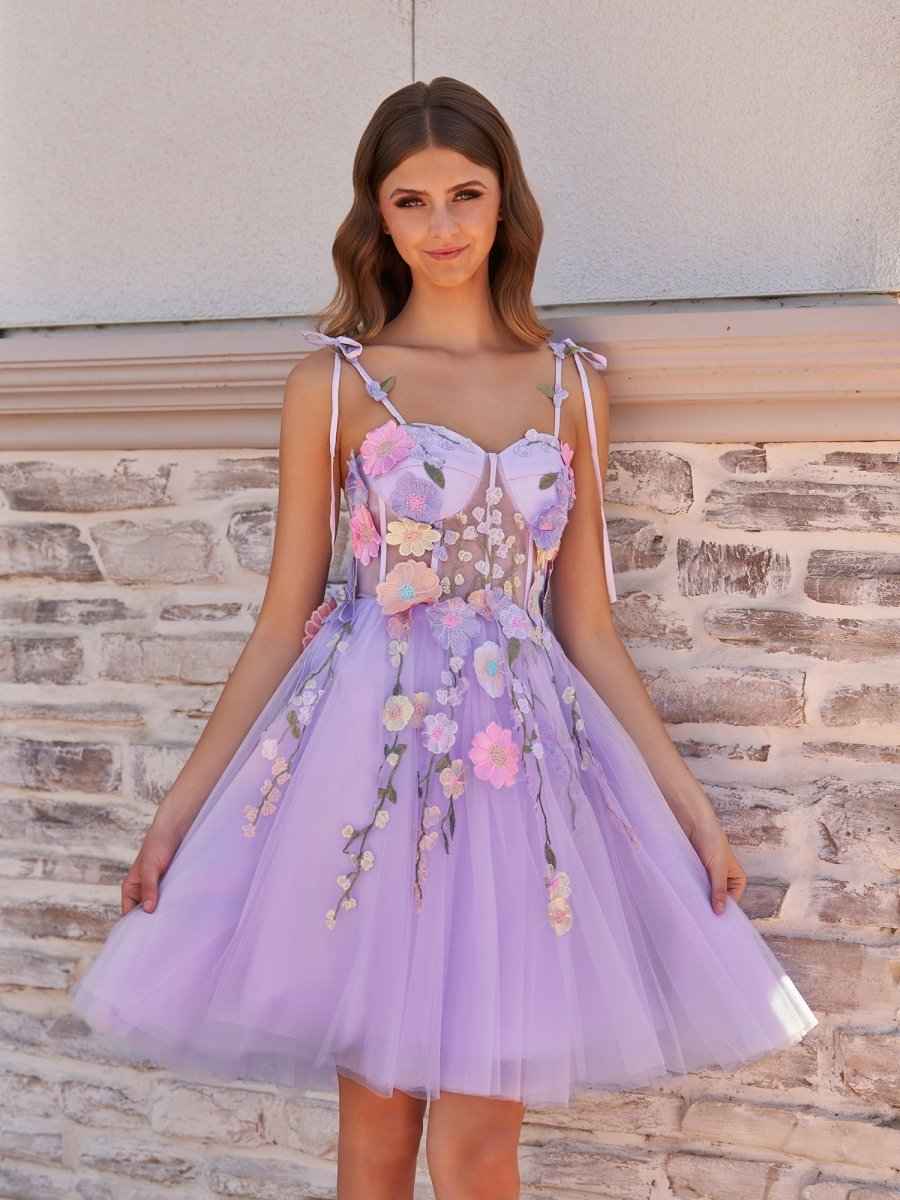 A-Line Lavender Bloom Mini Homecoming Dress Lavender / 14