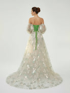 A - Line Light Green Sweetheart Pearl Wedding Dress - KissProm
