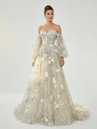 A - Line Light Green Sweetheart Pearl Wedding Dress - KissProm