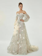 A - Line Light Green Sweetheart Pearl Wedding Dress - KissProm