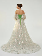 A - Line Light Green Sweetheart Pearl Wedding Dress - KissProm